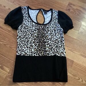 WHBM Leopard Print Black Women's Sweater With Chiffon Sleeves